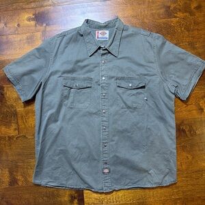 Dickies Men’s 2XL Short Sleeve Work Shirt Olive Gray Snap Button Utility